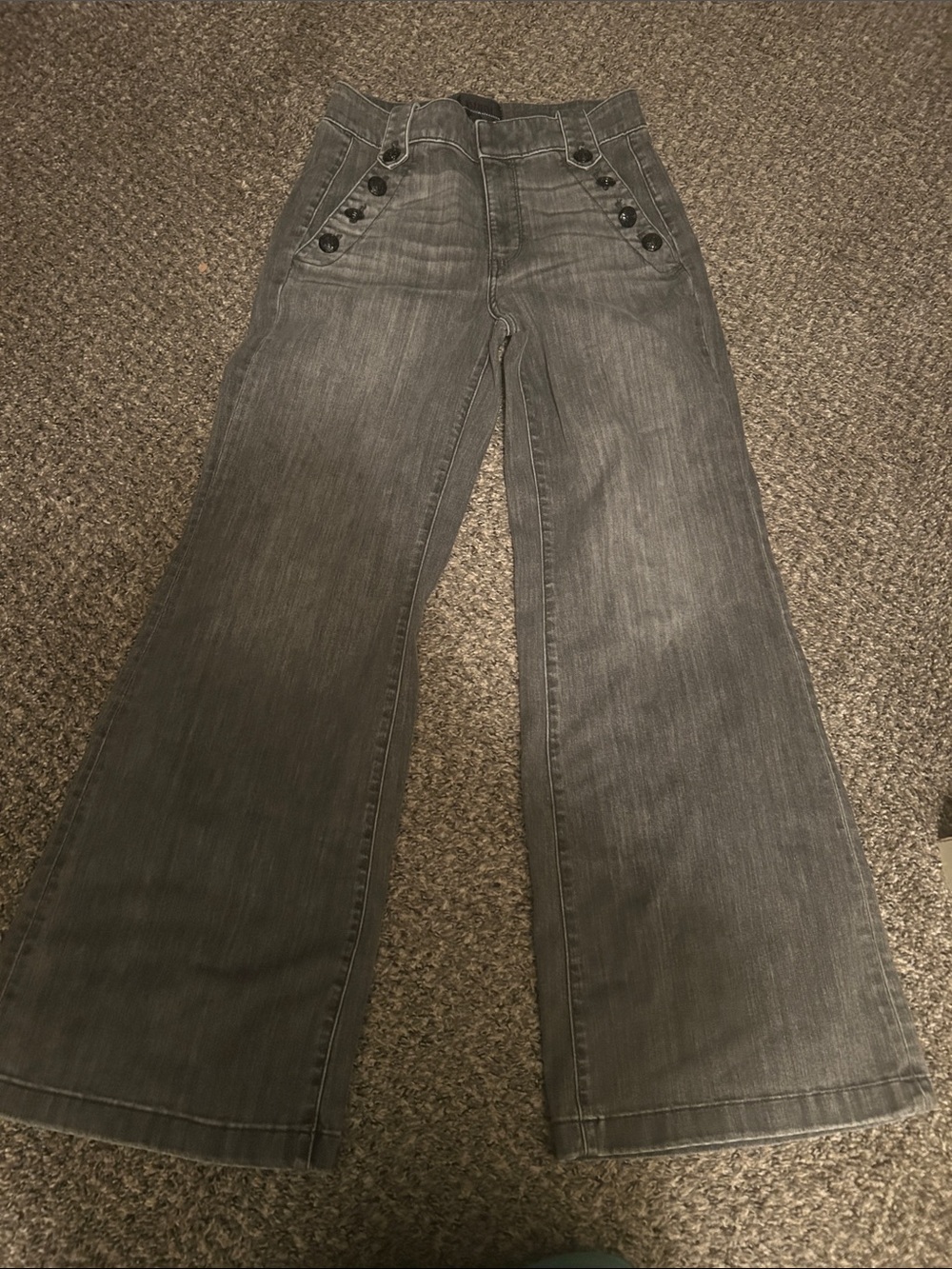 White House Black Market Gray Wide-Leg Button-Accent Jeans